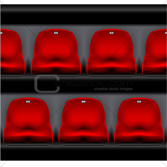 Row of stadium seating - sport arena, red plastic chairs front v
