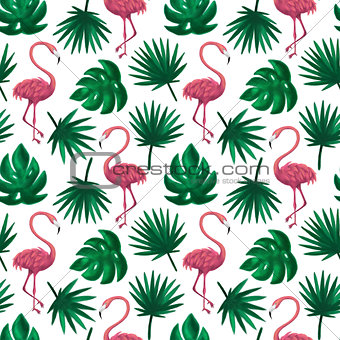Flamingo Tropical Leaf Seamless Pattern