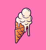 Vector cartoon melting ice cream balls in the cone