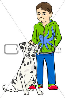 boy with dalamtian dog cartoon illustration