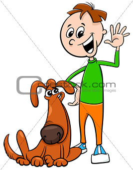boy with funny dog cartoon illustration