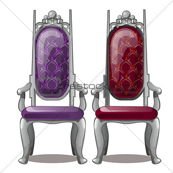 Two of the Royal throne isolated on white background. Vintage interior. Vector cartoon close-up illustration.