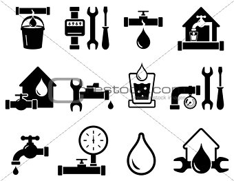 set of pipeline construction icons for plumber work
