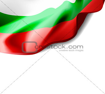 Waving flag of Bulgaria close-up with shadow on white background. Vector illustration with copy space