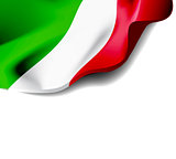 Waving flag of Italy close-up with shadow on white background. Vector illustration with copy space