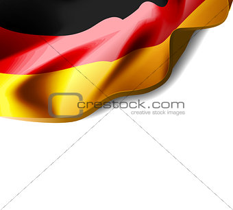 Waving flag of Germany close-up with shadow on white background. Vector illustration with copy space
