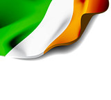 Waving flag of Ireland close-up with shadow on white background. Vector illustration with copy space