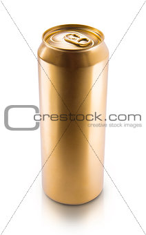 Gold can on white background