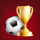 Golden trophy Cup with soccer ball.