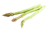  Three fresh green asparagus over white background 