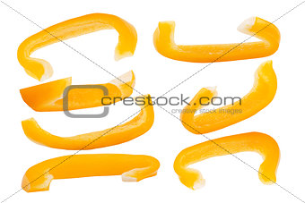 Collection of fresh slised sweet peppers bell over white 