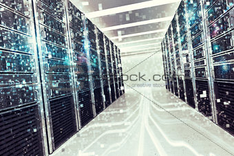 Pixelated effect of an image of a room of virtual database. 3D Rendering
