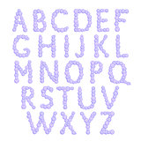 Alphabet, bubbles letters, purple foam font, vector