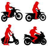 Set silhouettes Rider participates motocross championship on white background
