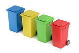 Multicolored plastic trash bins