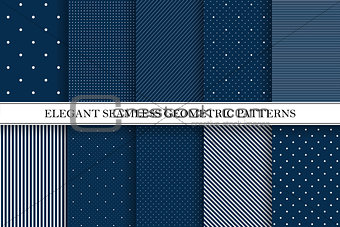 Collection of elegant vector patterns - seamless dotted and striped backgrounds