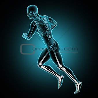 3D male medical figure running with leg bones highlighted