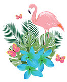 Vector Flamingos and Flowers