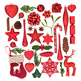Red Christmas Decorations Symbols and Flora