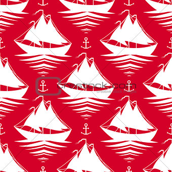 Seamless pattern with sailboats and anchors