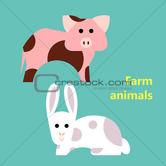Farm animals pig and rabbit