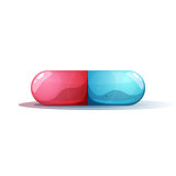 Cartoon pill illustration. Rad and blue.