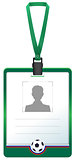Green accreditation badge for soccer sports journalist