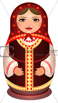Woman in scarf national symbol of Russian doll