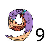 number 9 nine. Business people silhouette alphabet