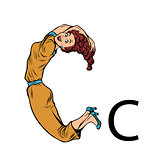 letter C cee. Business people silhouette alphabet