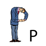 letter P pee. Business people silhouette alphabet