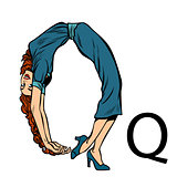 letter Q cue. Business people silhouette alphabet
