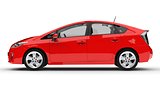 Modern family hybrid car red on a white background with a shadow on the ground. 3d rendering.