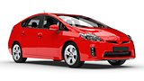 Modern family hybrid car red on a white background with a shadow on the ground. 3d rendering.