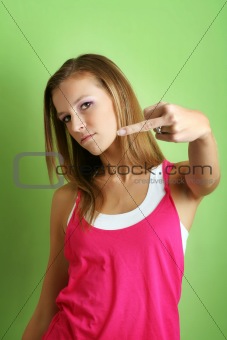 woman is giving the finger
