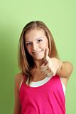 happy woman is smiling with thumb up