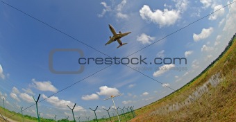 Stock photo of an aeroplane in landing mode