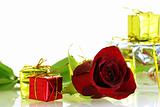 nice red rose and gift boxes with copy space