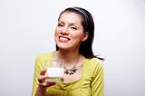 beautiful causacian woman with glass of milk