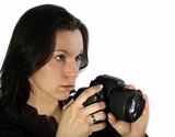 Portrait of a young woman with single lens reflex camera