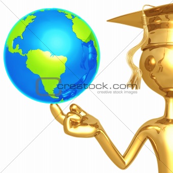 Golden Grad With World