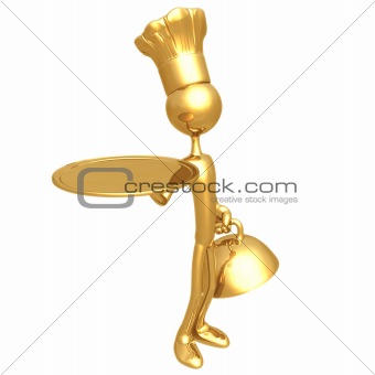 Golden Chef With Empty Serving Tray