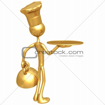 Golden Chef With Empty Serving Tray