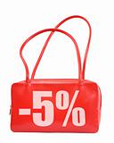 red leather handbag with sale sign