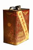 Rusting vintage gasoline can, isolated on white