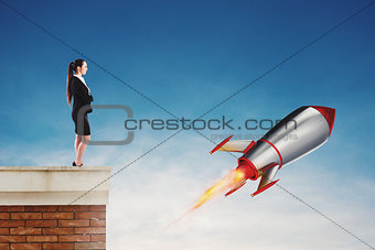 Fast rocket ready to fly fast. Startup of a new company concept