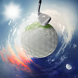 View of golf ball as a planet