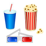 Set of vector illustrations of cinema consisting of 3D glasses a