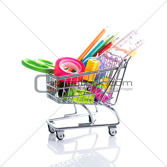 Stationery accessories in a shopping cart