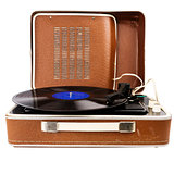 Open vintage suitcase turntable